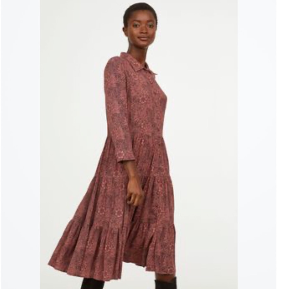 Morris & Co X H&M “Red Marigold” Floral Cottage Core Midi Shirtdress 2 NWOT